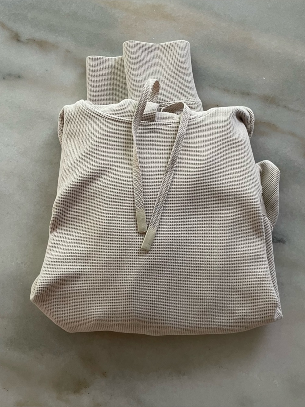 Calvin Klein Cozy Waffle Knit Hoodie in Light Beige size XS